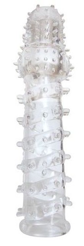 Закрытая прозрачная рельефная насадка с шипиками Crystal sleeve - 13,5 см., цвет прозрачный - Bioritm