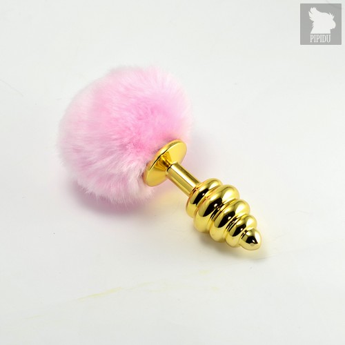 LOVETOY Tail Rabbit Spiral Золотая пробка с розовым хвостиком, l=6,8 см, d=2,8 см, цвет розовый - LoveToy