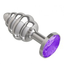 Серебристая пробка с рёбрышками и фиолетовым кристаллом - 7 см, цвет серебряный/фиолетовый - МиФ