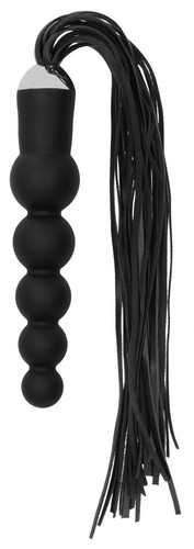 Черная плеть с рукоятью-елочкой Whip with Curved Silicone Dildo - 49,5 см., цвет черный - Shots Media