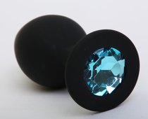 Чёрная силиконовая пробка с голубым стразом - 8,2 см