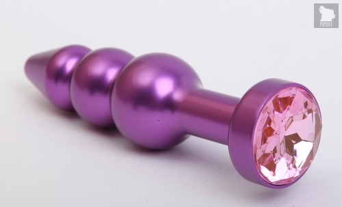 Фиолетовая фигурная анальная ёлочка с розовым кристаллом - 11,2 см, цвет фиолетовый - 4sexdreaM