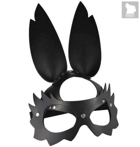 Черная кожаная маска "Зайка" с длинными ушками, цвет черный - Sitabella