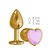 Золотистая анальная пробка с сиреневым кристаллом-сердцем - 7 см., цвет розовый - МиФ