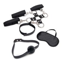 Набор для фиксации из 7 предметов Hogtie & Ball Gag Kit, цвет черный - Lux Fetish