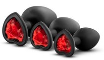 Набор черных анальных пробок с красным кристаллом-сердечком Bling Plugs Training Kit, цвет черный - Blush Novelties