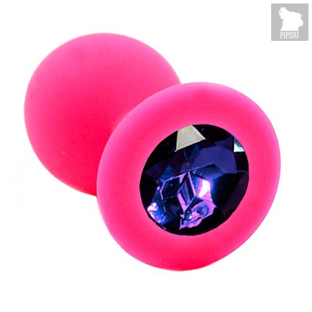 Розовая силиконовая анальная пробка с темно-фиолетовым кристаллом - 7 см, цвет розовый/темно-фиолетовый - Kanikule