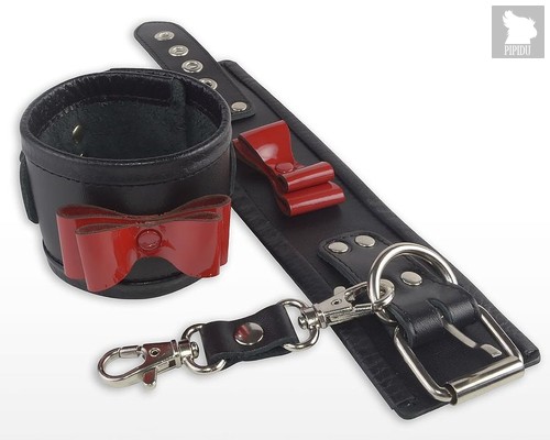 Черные наручники с красными лаковыми бантами, цвет красный/черный - Sitabella