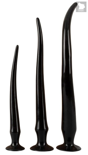 Набор из 3 длинных анальных пробок Super Long Flexible Butt Plug Set, цвет черный - ORION