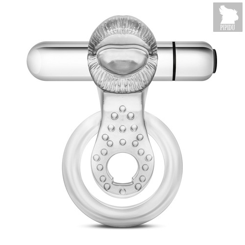 Прозрачное эрекционное кольцо с подхватом, вибропулей и язычком 10 Function Vibrating Tongue Ring, цвет прозрачный - Blush Novelties