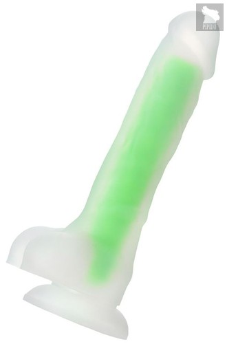 Прозрачно-зеленый фаллоимитатор, светящийся в темноте, Wade Glow - 20 см, цвет зеленый - Toyfa