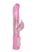 Розовый вибромассажер с клиторальным отростком SLIM HUMMING BIRD G-SPOT VIBE - 25 см., цвет розовый - Seven Creations