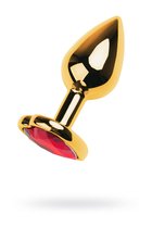 Золотистая анальная пробка с кристаллом-сердцем - 7,5 см, цвет красный - Toyfa