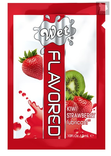 Съедобный лубрикант 4 в 1: Wet Fun Flavors Kiwi Strawberry глицериновый, киви-клубника, 3 мл - Wet