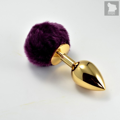 LOVETOY Tail Rabbit Small Золотая пробка с фиолетовым хвостиком, l=6,8 см, d=2,8 см, цвет фиолетовый - LoveToy