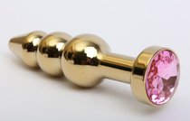 Золотистая анальная ёлочка с розовым кристаллом - 11,2 см - 4sexdreaM