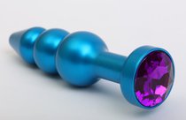 Синяя фигурная анальная пробка с фиолетовым кристаллом - 11,2 см, цвет синий - 4sexdreaM