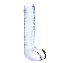 Прозрачный фаллоимитатор 8" Realistic Ribbed Glass Dildo - 20,3 см., цвет прозрачный - Gläs