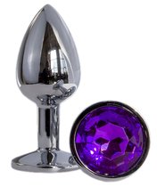Металлическая анальная втулка с фиолетовым кристаллом - 7,2 см., цвет фиолетовый - Oyo