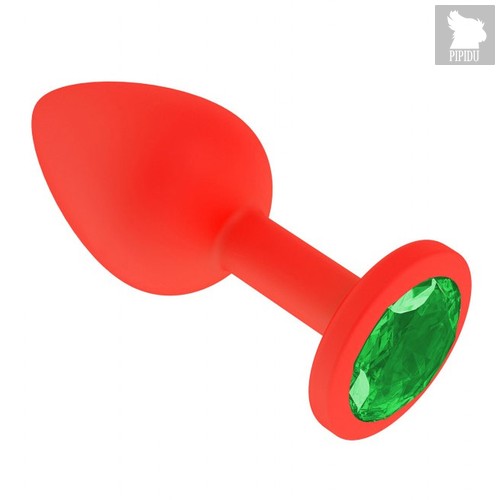 Анальная пробка "Джага Джага" 517-03, с зеленым кристаллом - 7.3 см, цвет зеленый/красный - МиФ