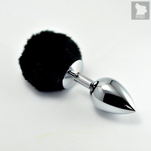 LOVETOY Tail Rabbit Small Серебряная пробка с черным хвостиком, l=6,8 см, d=2,8 см - LoveToy