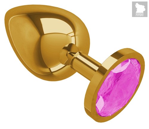 Золотистая большая анальная пробка с розовым кристаллом - 9,5 см, цвет золотой/розовый - МиФ