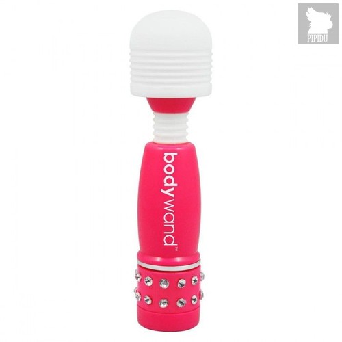 Розово-белый жезловый мини-вибратор с кристаллами Mini Massager Neon Edition, цвет белый/розовый - Bodywand