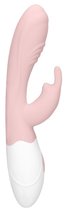 Розовый вибратор Juicy Rabbit со стимулятором клитора - 19,5 см., цвет розовый - Shots Media