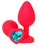 Красная силиконовая анальная пробка с голубым стразом-сердцем - 8 см., цвет голубой - Vandersex