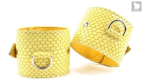 Кожаные наручники "Желтый питон", цвет желтый - БДСМ арсенал
