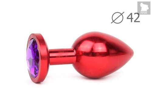 Коническая красная анальная втулка с кристаллом фиолетового цвета - 9,3 см., цвет фиолетовый - anal jewelry plug