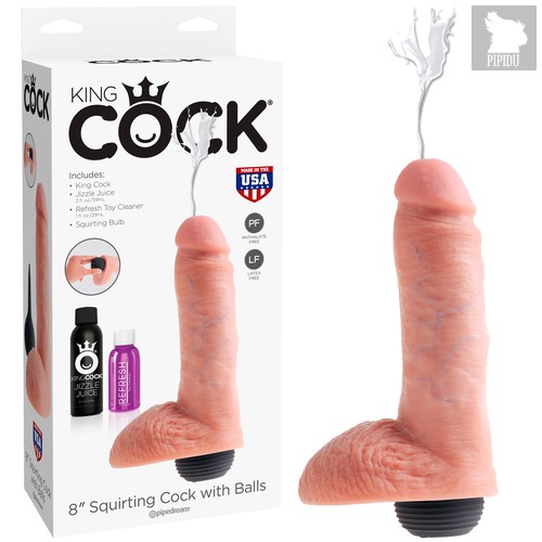 Реалистичный фаллоимитатор с эффектом семяизвержения Squirting Cock with Balls - 20,3 см, цвет телесный - Pipedream