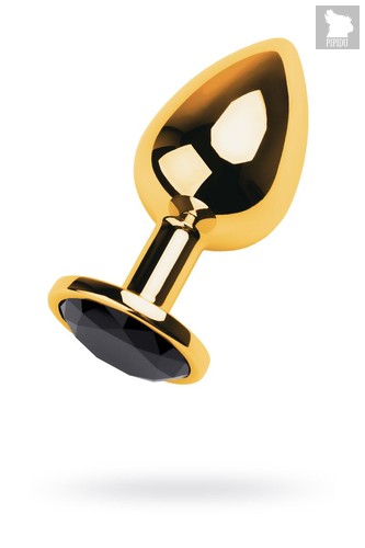 Золотистая анальная пробка со стразом чёрного цвета - 9,5 см, цвет черный - Toyfa