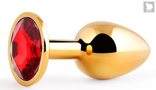 Золотистая анальная пробка с красным стразом - 7,2 см., цвет красный - anal jewelry plug