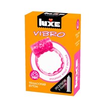 Розовое эрекционное виброкольцо LUXE VIBRO "Техасский бутон" + презерватив, цвет розовый - LuxeLuv