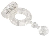Прозрачное эрекционное кольцо с вибратором и хвостом, цвет прозрачный - Toyfa