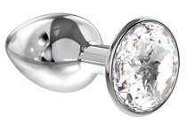 Малая серебристая анальная пробка Diamond Clear Sparkle Small с прозрачным кристаллом - 7 см - Lola Toys