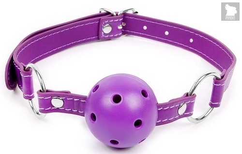 Фиолетовый кляп-шарик на регулируемом ремешке с кольцами, цвет фиолетовый - Bioritm