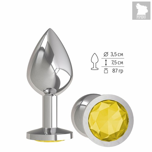 Анальная втулка Silver с желтым кристаллом средняя, цвет серебряный - МиФ