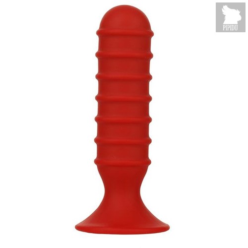 Красный ребристый массажер для анальной стимуляции MENZSTUFF RIBBED TORPEDO PLUG - 13 см, цвет красный - Dream toys