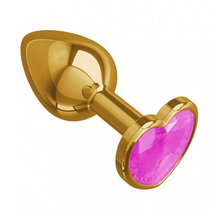 Золотистая анальная пробка с розовым кристаллом-сердцем - 7 см, цвет золотой/розовый - МиФ