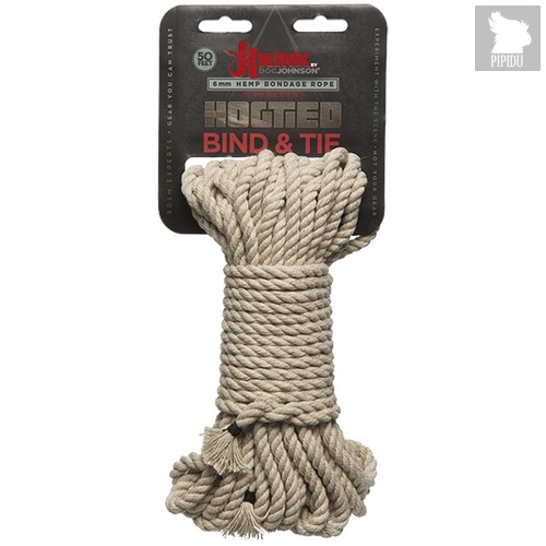 Бондажная пеньковая верёвка Kink Bind Tie Hemp Bondage Rope 50 Ft - 15 м., цвет бежевый/серый - Doc Johnson