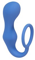 Эрекционное кольцо Double Pleasure Anal Plug с анальной пробкой, цвет синий - Lola Toys