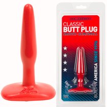Красная тонкая анальная пробка Butt Plugs Smooth Classic Slim/Small - 10,5 см., цвет красный - Doc Johnson