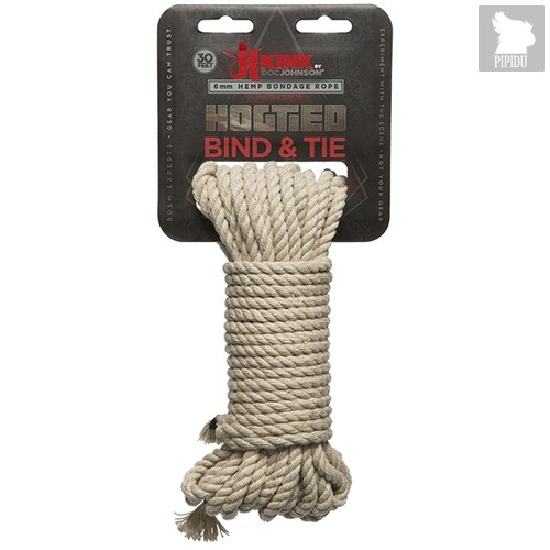 Бондажная пеньковая верёвка Kink Bind Tie Hemp Bondage Rope 30 Ft - 9,1 м., цвет бежевый/серый - Doc Johnson