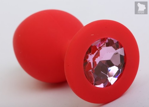 Анальная пробка с розовым стразом - 8,2 см, цвет красный - 4sexdreaM