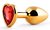Золотистая анальная пробка с красным стразом-сердечком - 7 см., цвет красный - anal jewelry plug