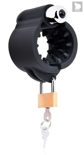 Черная эрекционная вибронасадка на пенис с ключиком, цвет черный - Bioritm