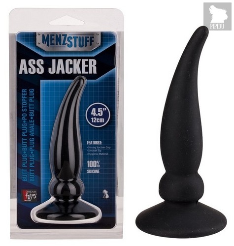Чёрная пробка ASS JACKER для анальной стимуляции - 12 см, цвет черный - Dream toys