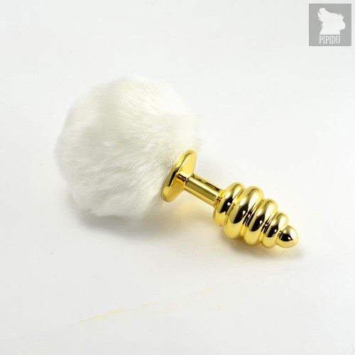 LOVETOY Tail Rabbit Spiral Золотая пробка с белым хвостиком, l=6,8 см,, цвет белый - LoveToy